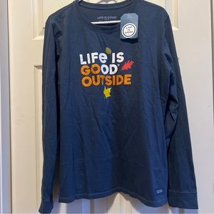 NEW Life Is Good Go Outside Blue Casual Long Sleeve T-Shirt Womens Size L